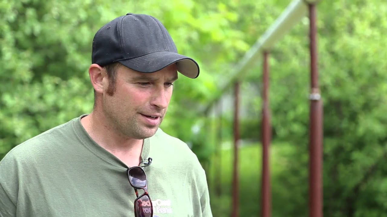 fish farmer explaining water quality on fish farm