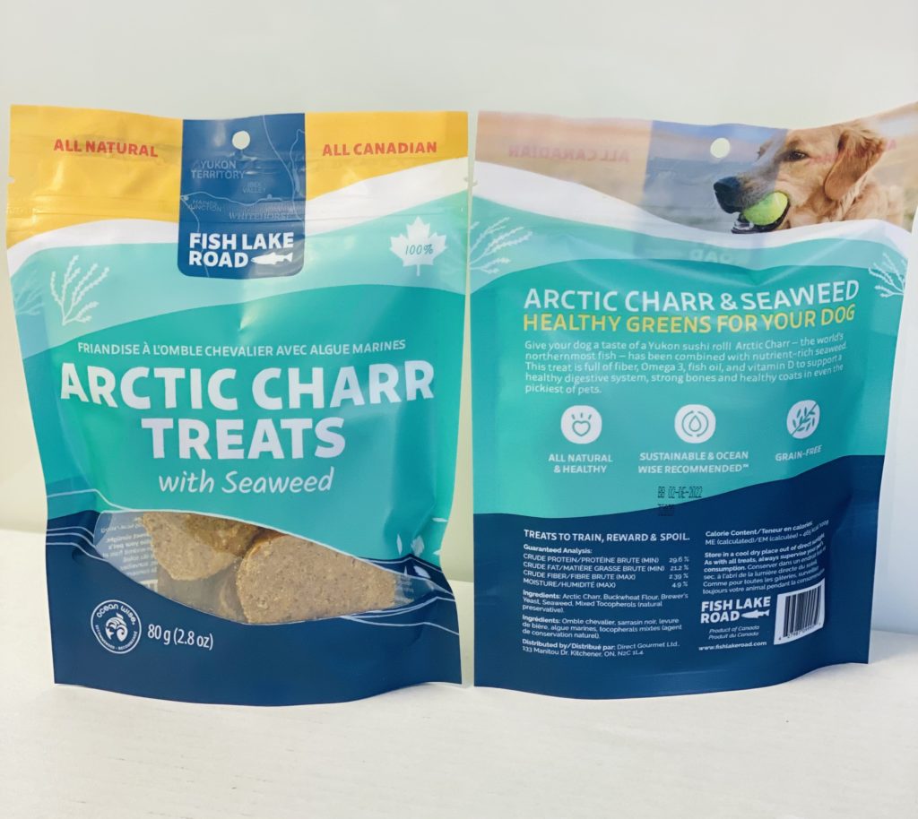 Arctic char dog treats with seaweed