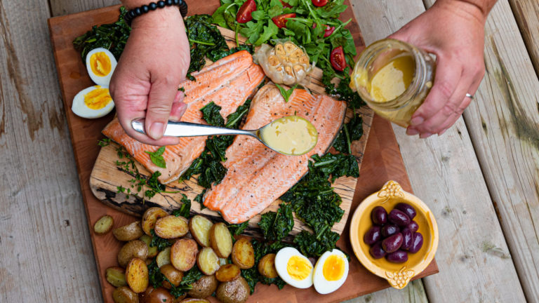 trout nicoise salad explaining nutrients in farmed fish