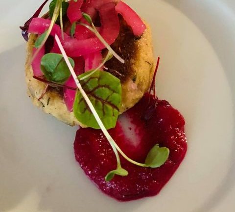 Springhills Trout Cakes with Pickled Beet Aioli recipe