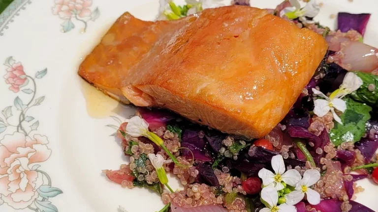 Hot Smoked Fish with Maple, Charred Cabbage & Quinoa recipe