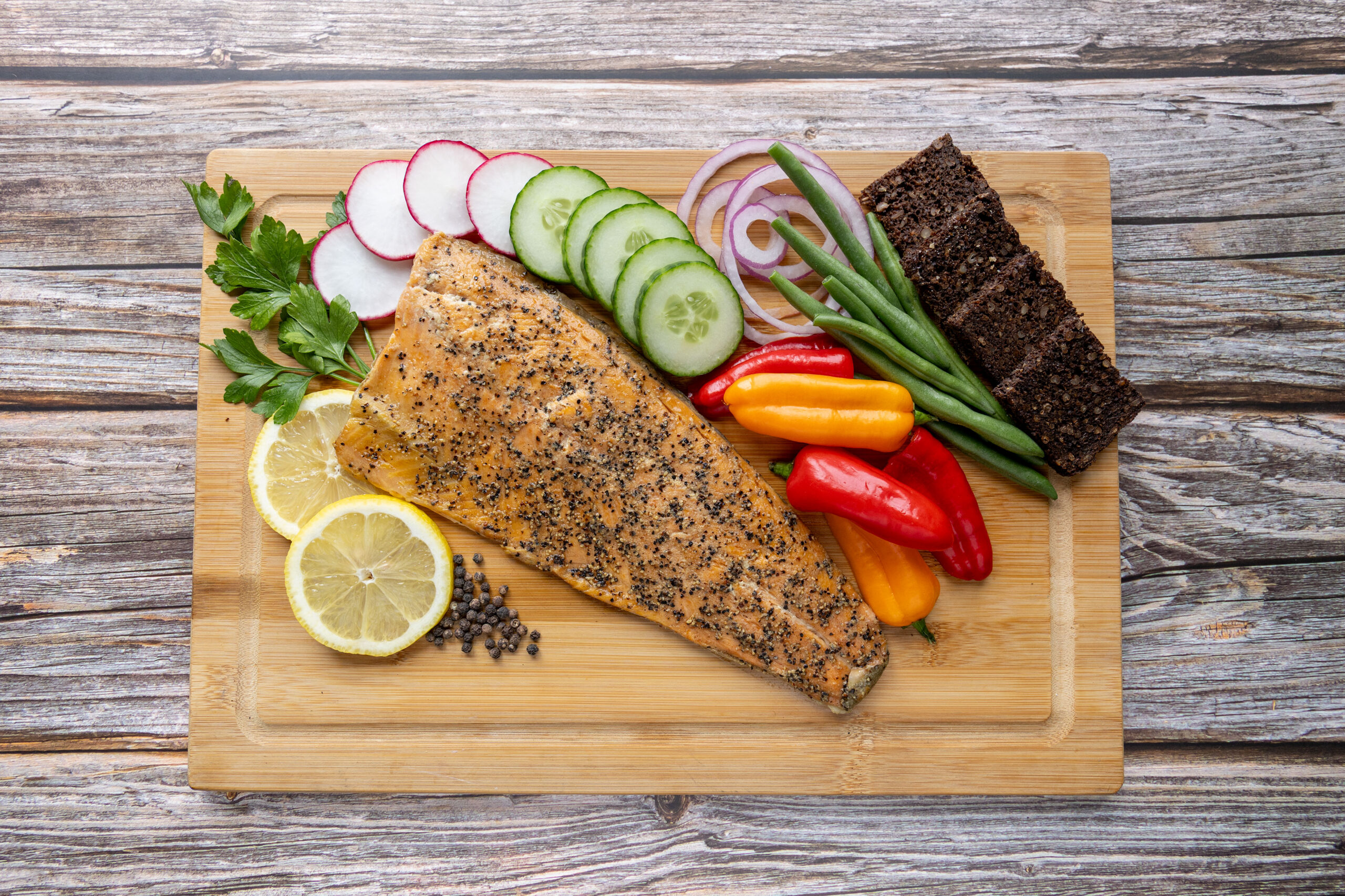 Lemon pepper hot smoked rainbow trout fillet